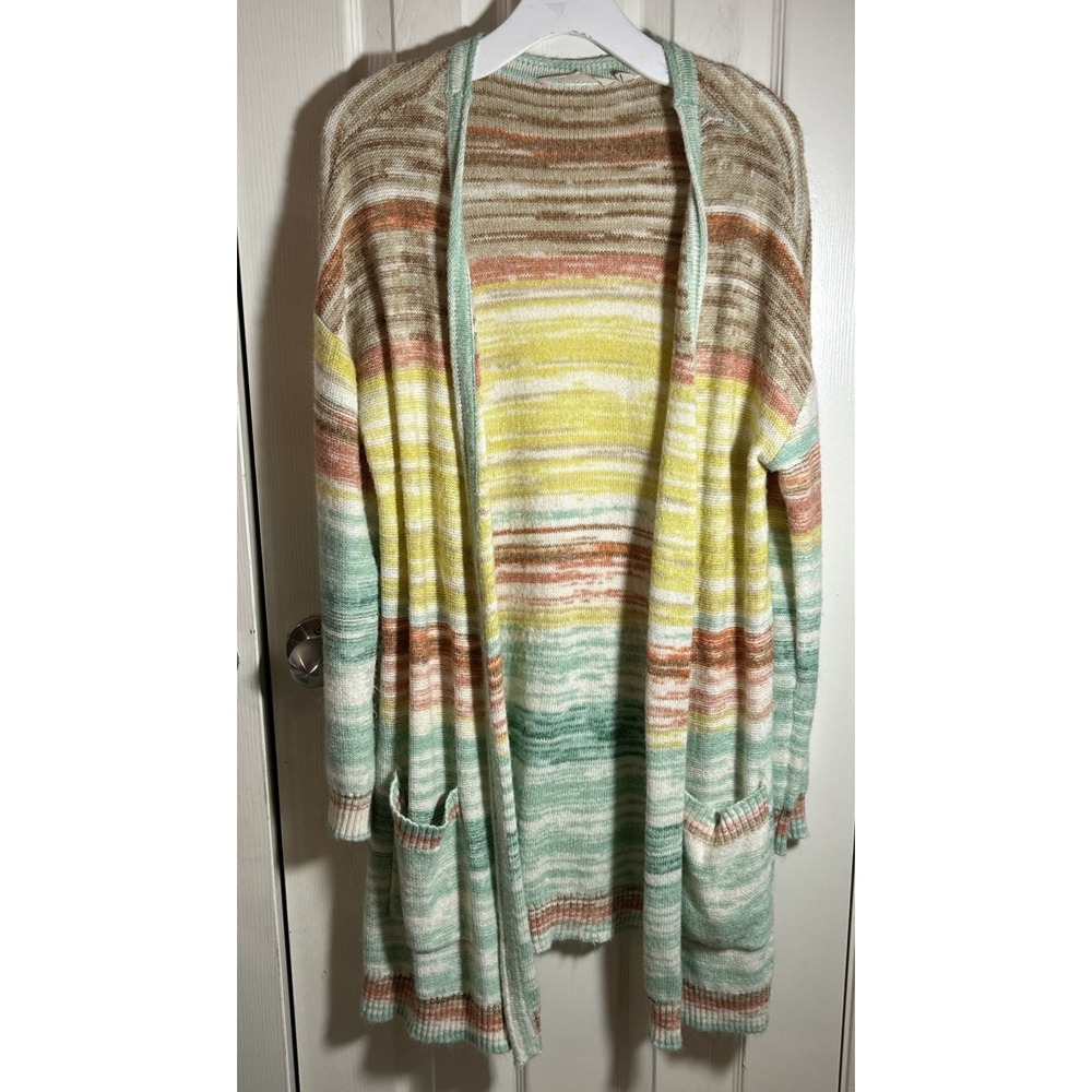 SOFT SURROUNDINGS Long Colorful Duster Cardigan Sweater L Chic Office Layer Cozy